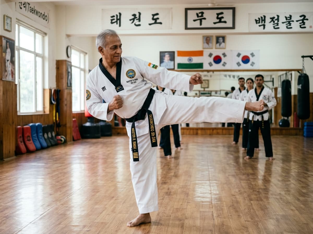 Taekwondo master demonstrating a poomsae form